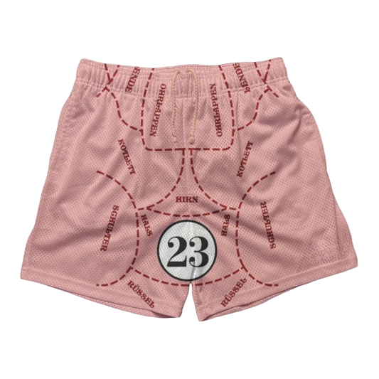 a pink shorts with the number 23 printed on it