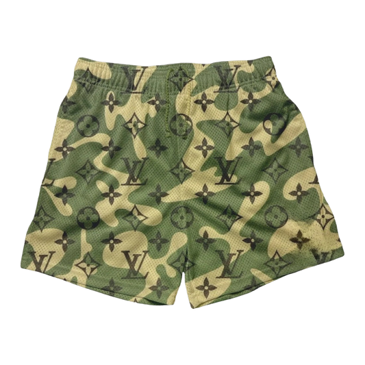 a pair of shorts with a louis vuitton pattern