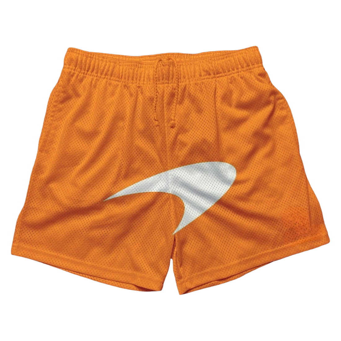 an orange shorts with a white logo on it