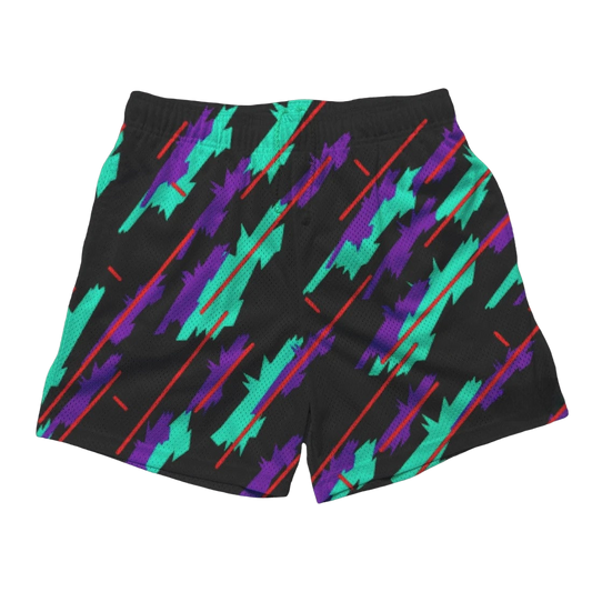 a black shorts with a colorful pattern on it