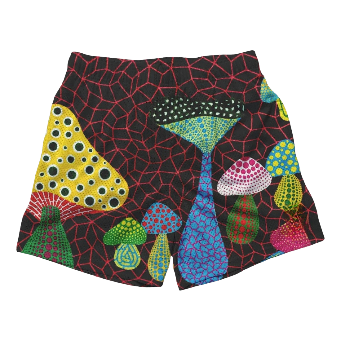 a pair of colorful shorts with mushrooms on them