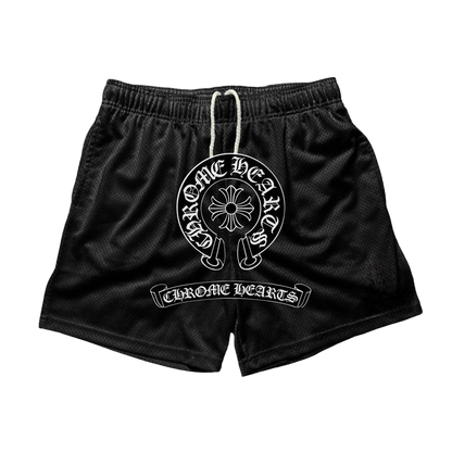 a black shorts with a white logo on it
