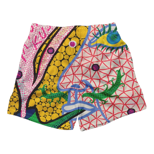 a pair of shorts with different designs on them