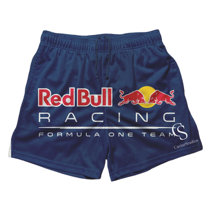 a red bull racing shorts with the formula one teams logo on it