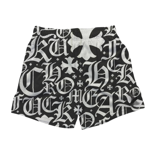 a black and white shorts with the letters g on it