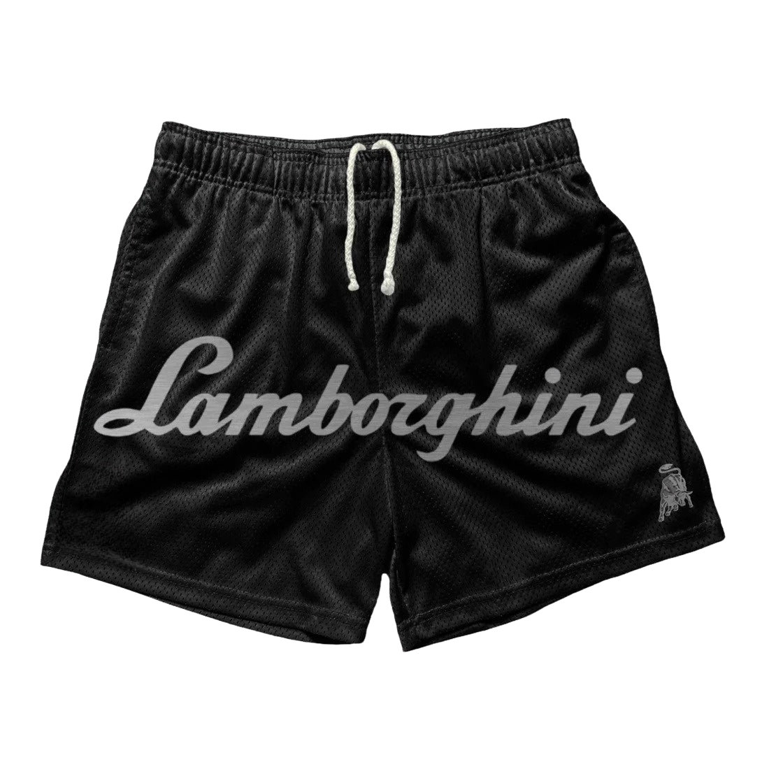 a black shorts with the word lambooshini printed on it