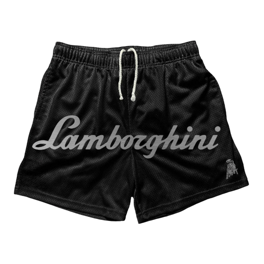 a black shorts with the word lambooshini printed on it