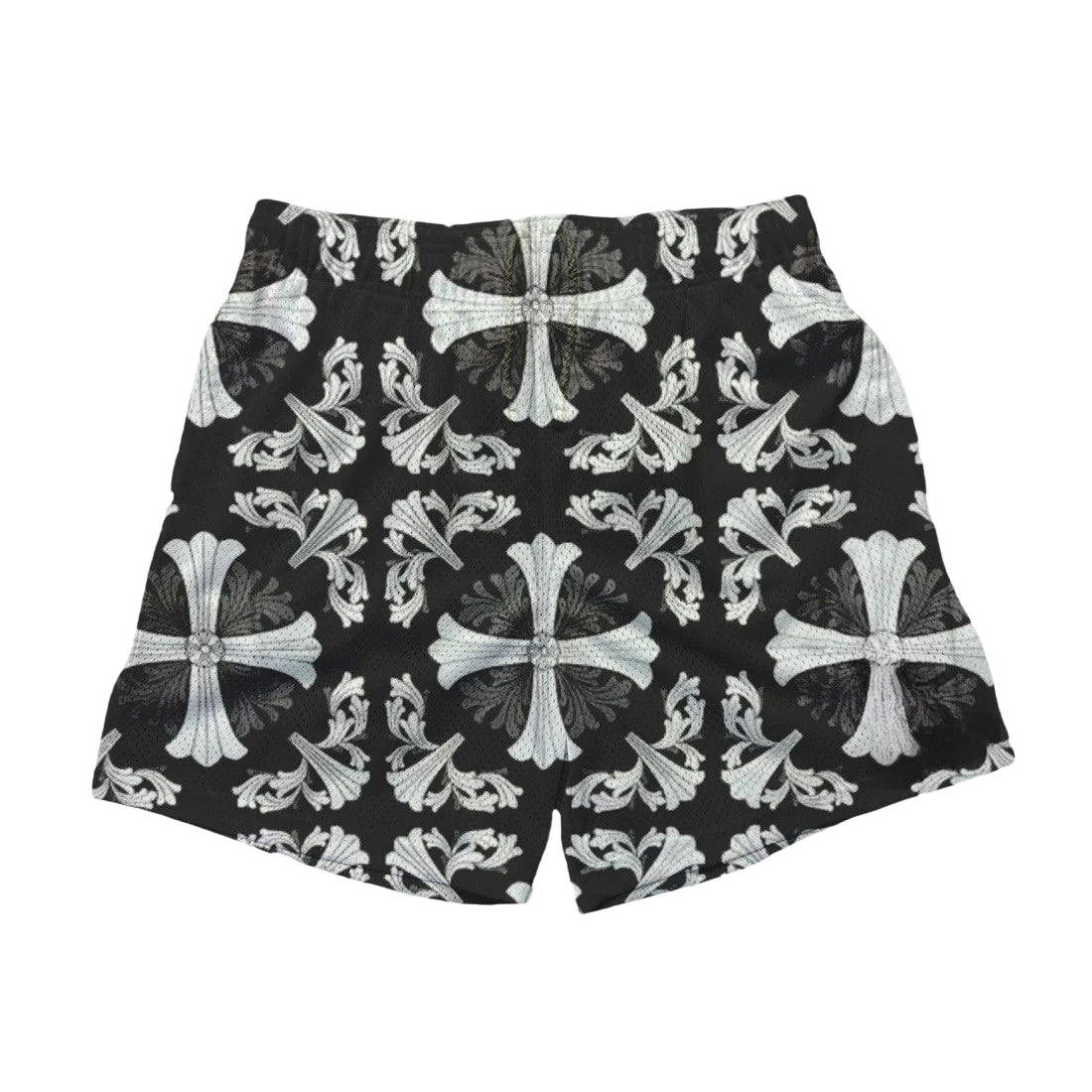 a black and white shorts with white crosses on it