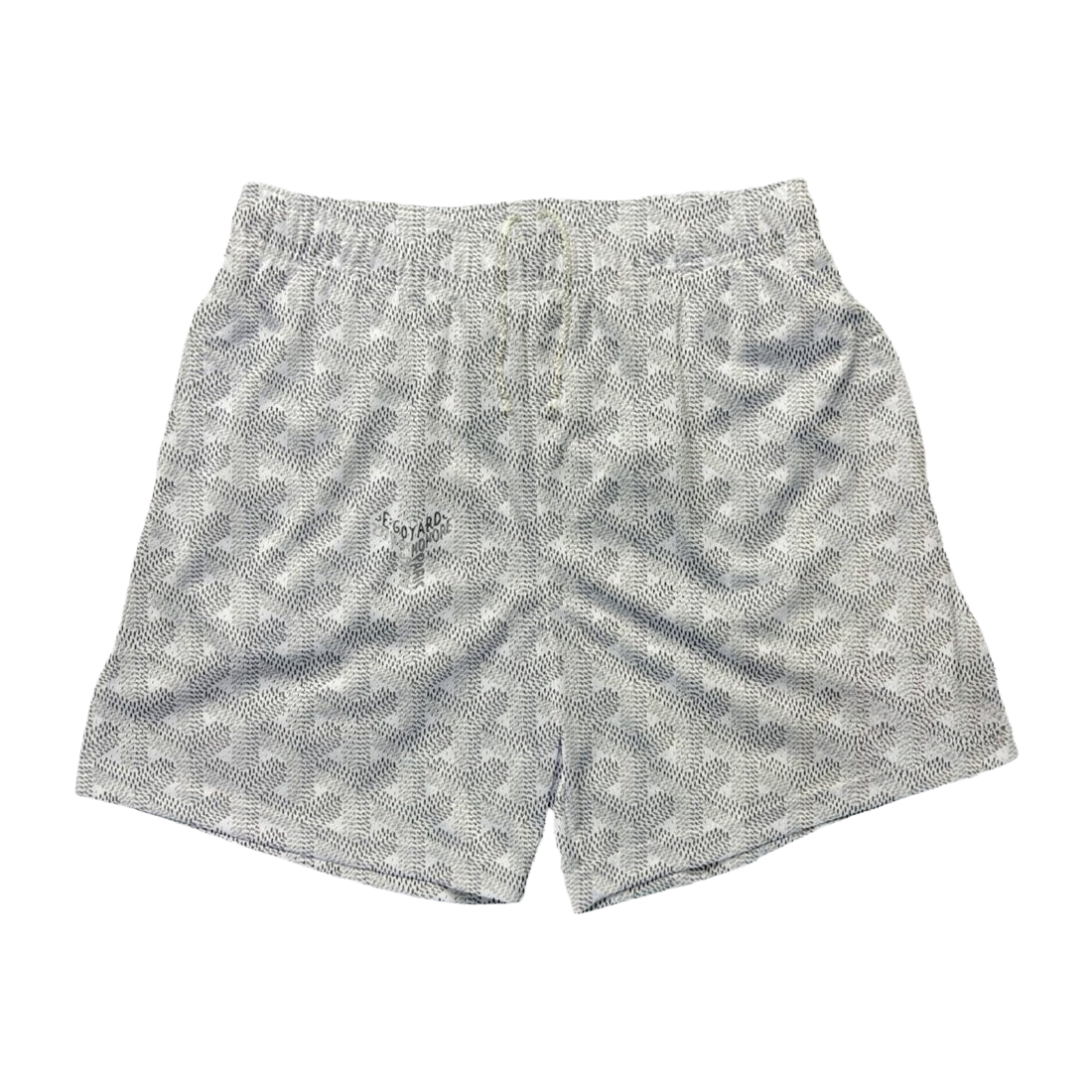 a white shorts with a black and white pattern