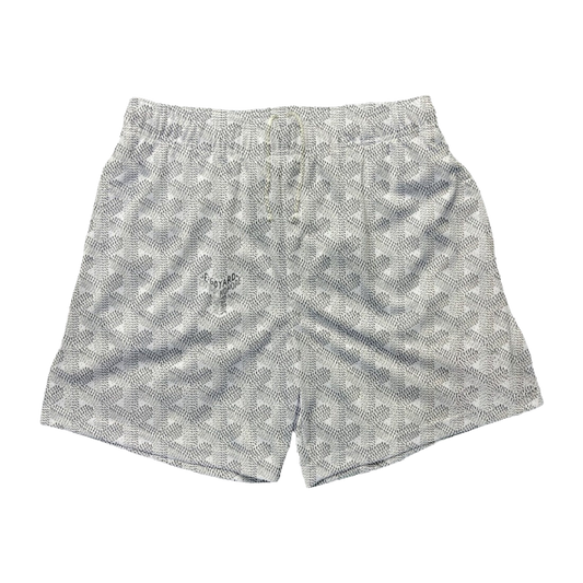 a white shorts with a black and white pattern
