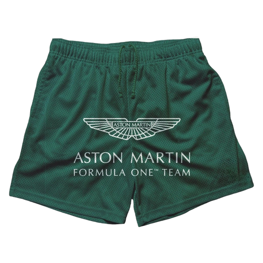 a green shorts with a white logo on it