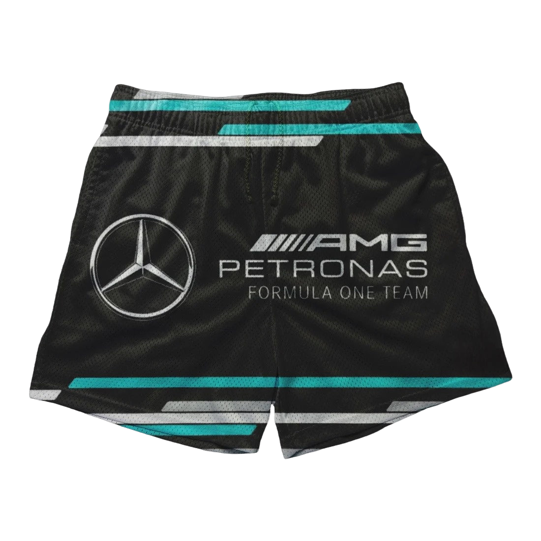 a black shorts with a mercedes logo on it