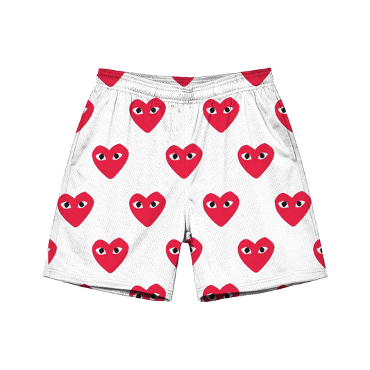 RED SMILE HEARTS MESH SHORTS