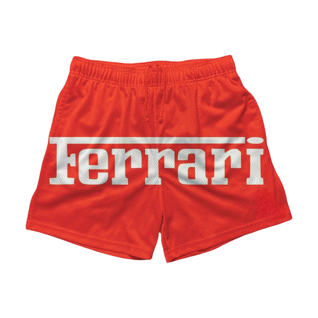 a red shorts with the word ferrari printed on it