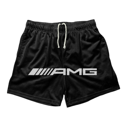 a black shorts with the word amg printed on it