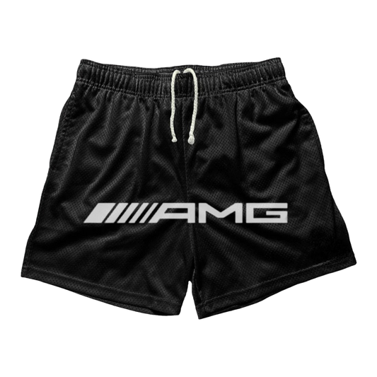 a black shorts with the word amg printed on it